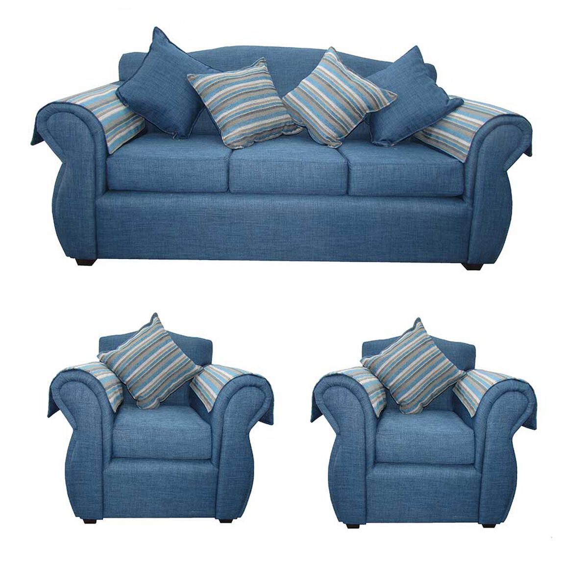 Juego de Living Almore San Ramon Sofá 3 Cuerpos + Dos Sillones 1 Cuerpo Azul