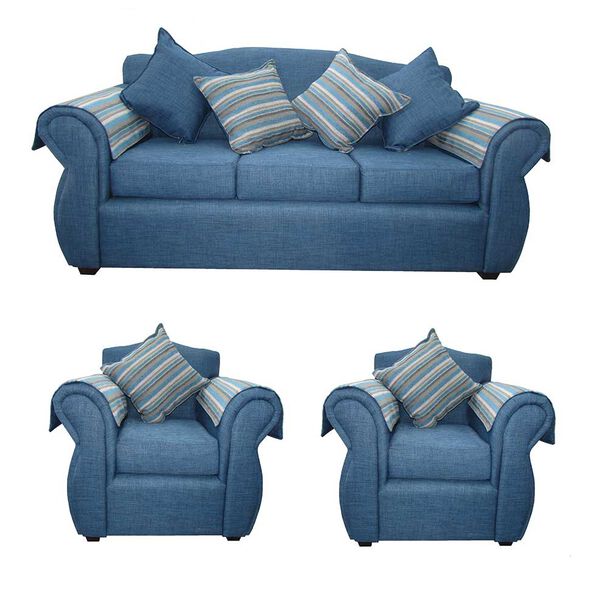 Juego de Living Almore San Ramon Sofá 3 Cuerpos + Dos Sillones 1 Cuerpo Azul
