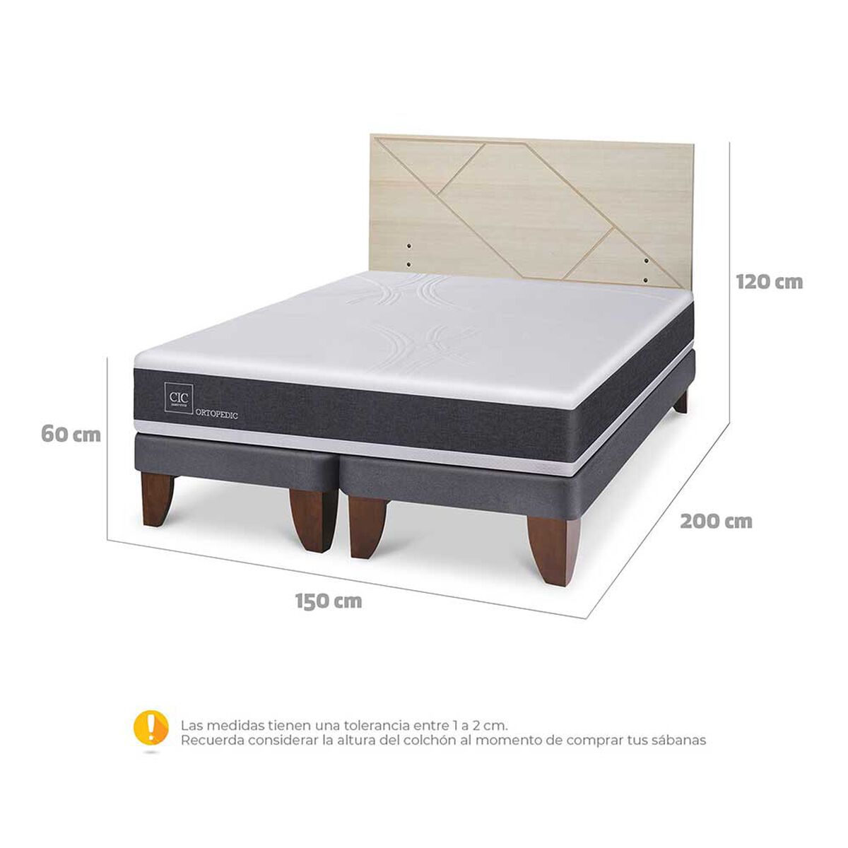 Cama Europea CIC Base Dividida 2 Plazas Ortopedic + Respaldo Villarrica Alpino