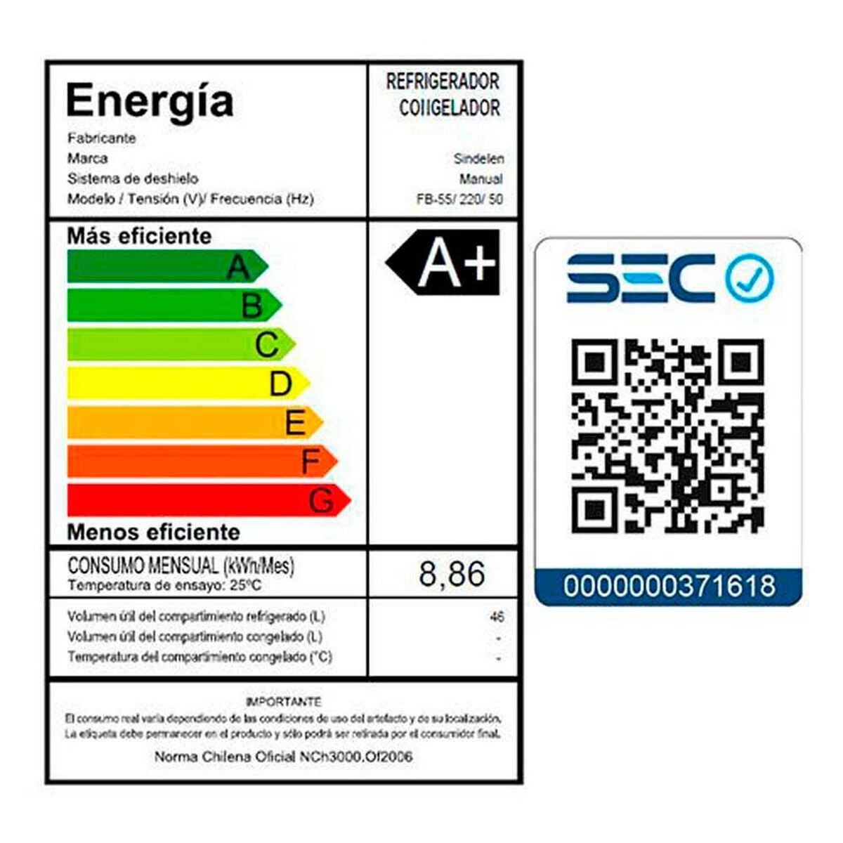 Frigobar Sindelen FB-55BL 46 lts.