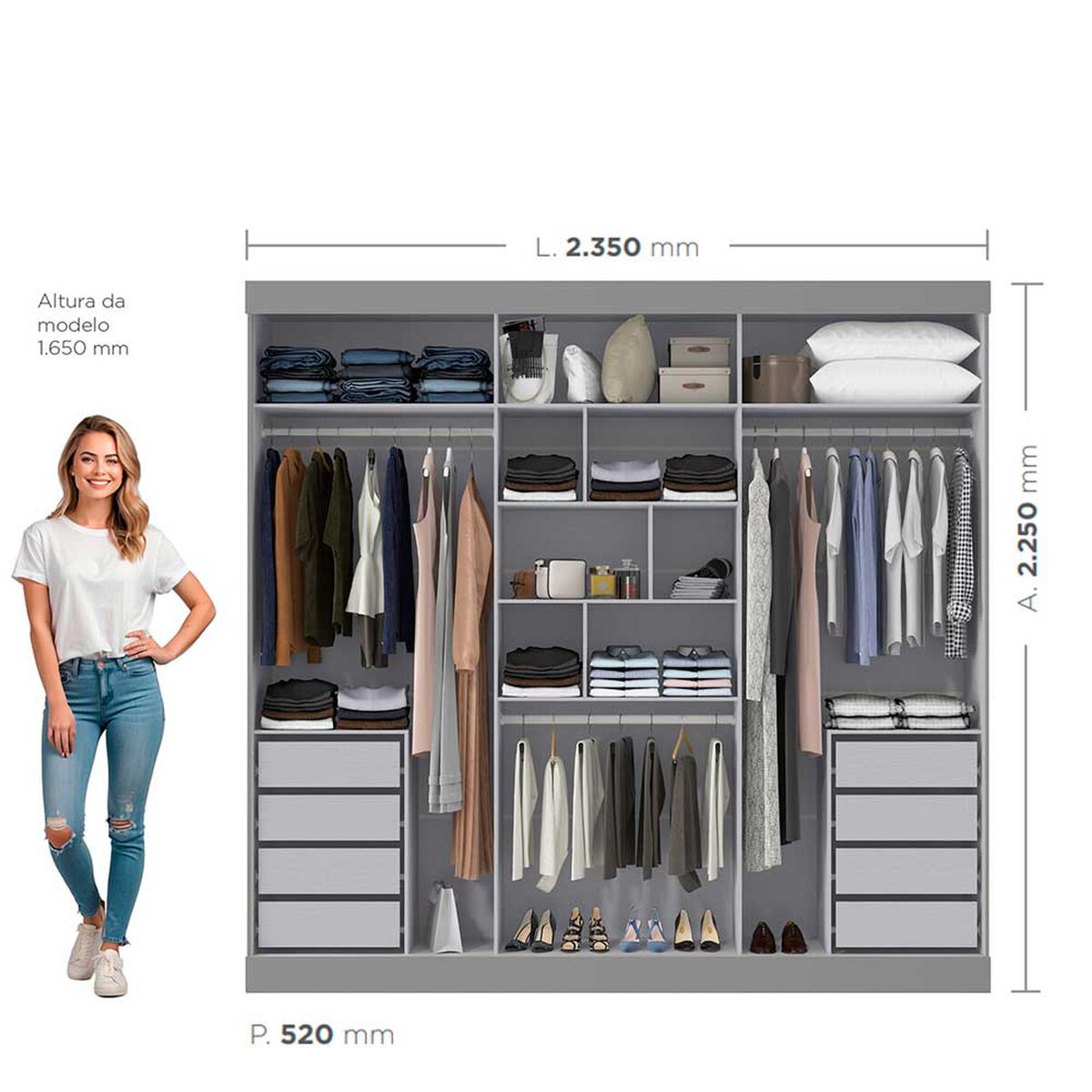 Closet Di Poretti Design Ambar 3 Puertas 8 Cajones Gris