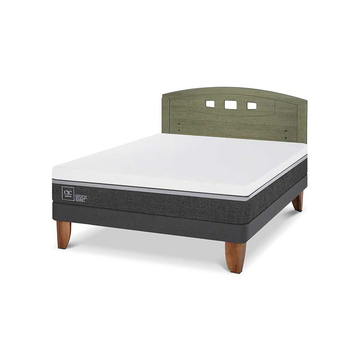 Cama Europea CIC 2 Plazas Ortopedic Advance + Respaldo Gales Olivo