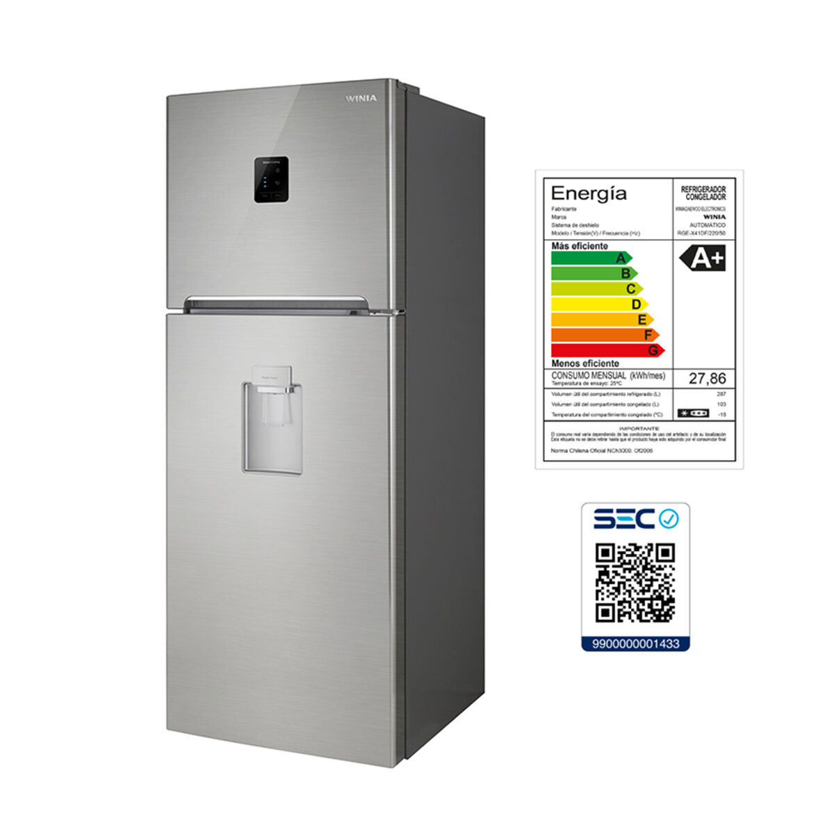Refrigerador No Frost Winia RGE-X41DF 390 lts.