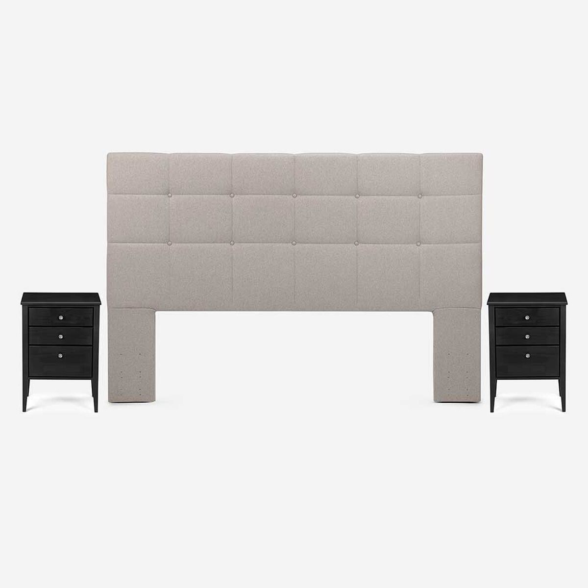 Cama Europea Rosen Base Dividida Súper King Tempo + Respaldo + 2 Veladores Issey Niebla