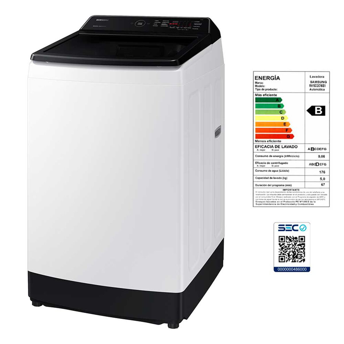 Lavadora Automática Samsung WA15CG5441BWZS 15 kg.