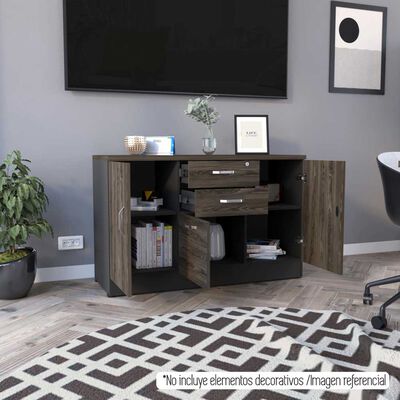 Imagen 1 del producto Gabinete TuHome Home Office 2 Puertas 3 Cajones Negro Soft Coñac