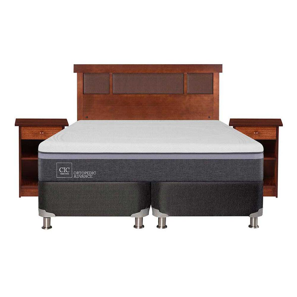 Box Spring CIC 2 plazas Ortopedic Advance + Respaldo + velador New Dublin