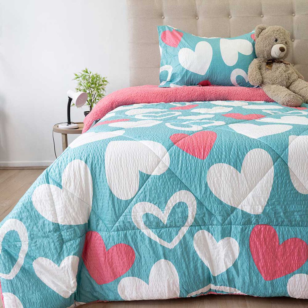 Plum&oacute;n Infantil Doral 1.5 Plazas Senses Estampado Corazon Nebula