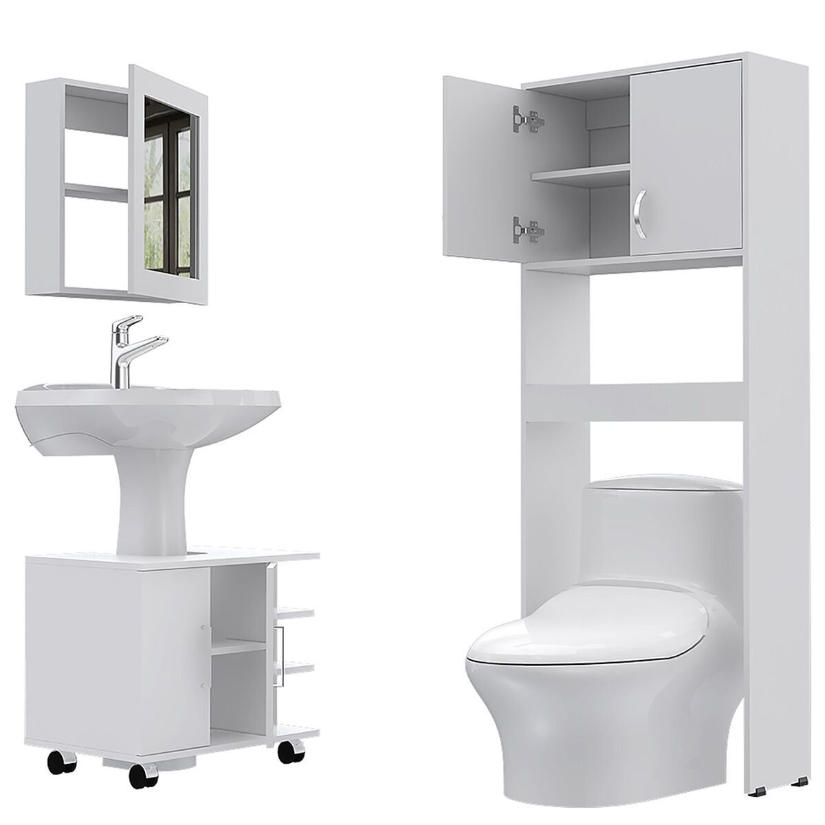Mueble Lavamanos + Botiquín + Mueble Optimizador Tuhome