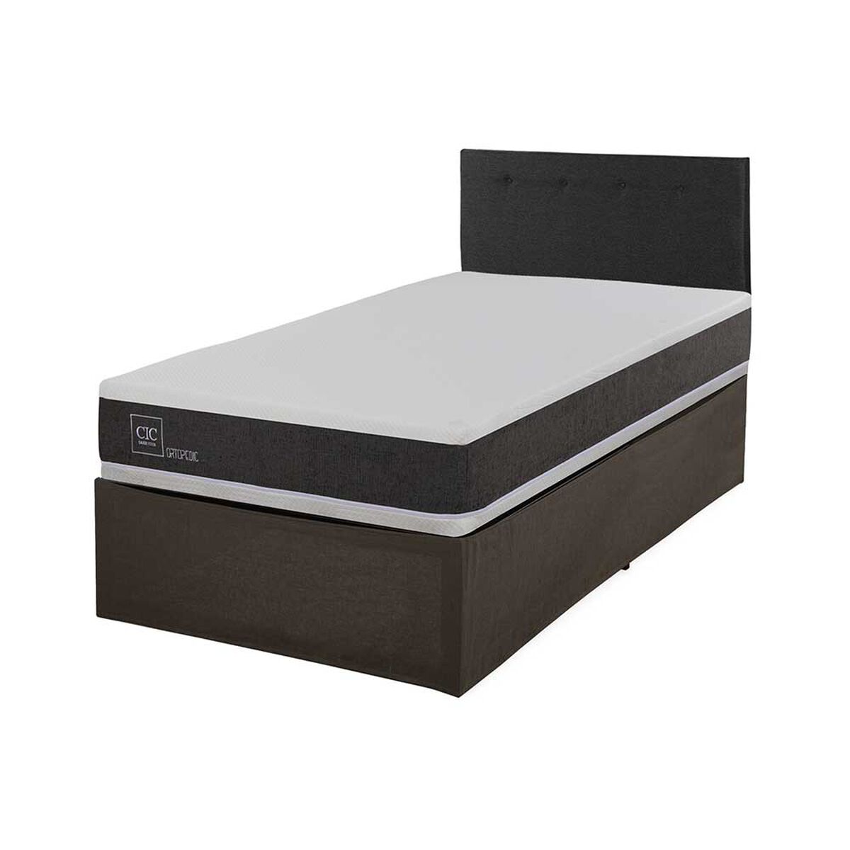 Cama Europea CIC Iron Smart 1,5 Plazas Ortopedic + Respaldo Black Tapizado + Faldón