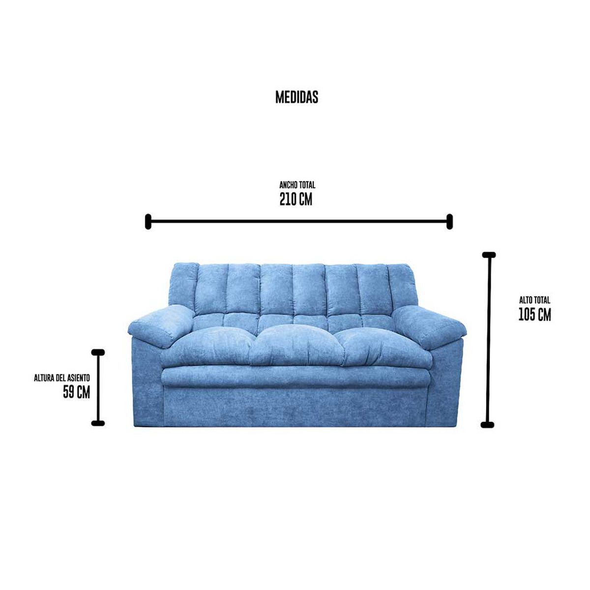Sofá Deco Class Buenos Aires 3 Cuerpos Azul