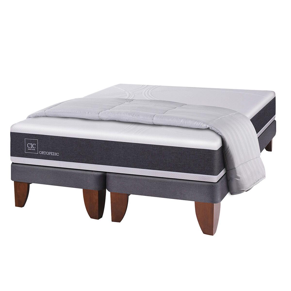 Cama Europea CIC Base Dividida 2 Plazas Ortopedic + Plum&oacute;n
