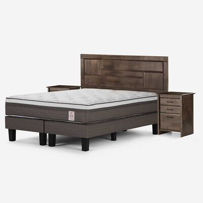 Cama Europea Rosen Base Dividida 2 Plazas Dolce + Respaldo + 2 Veladores