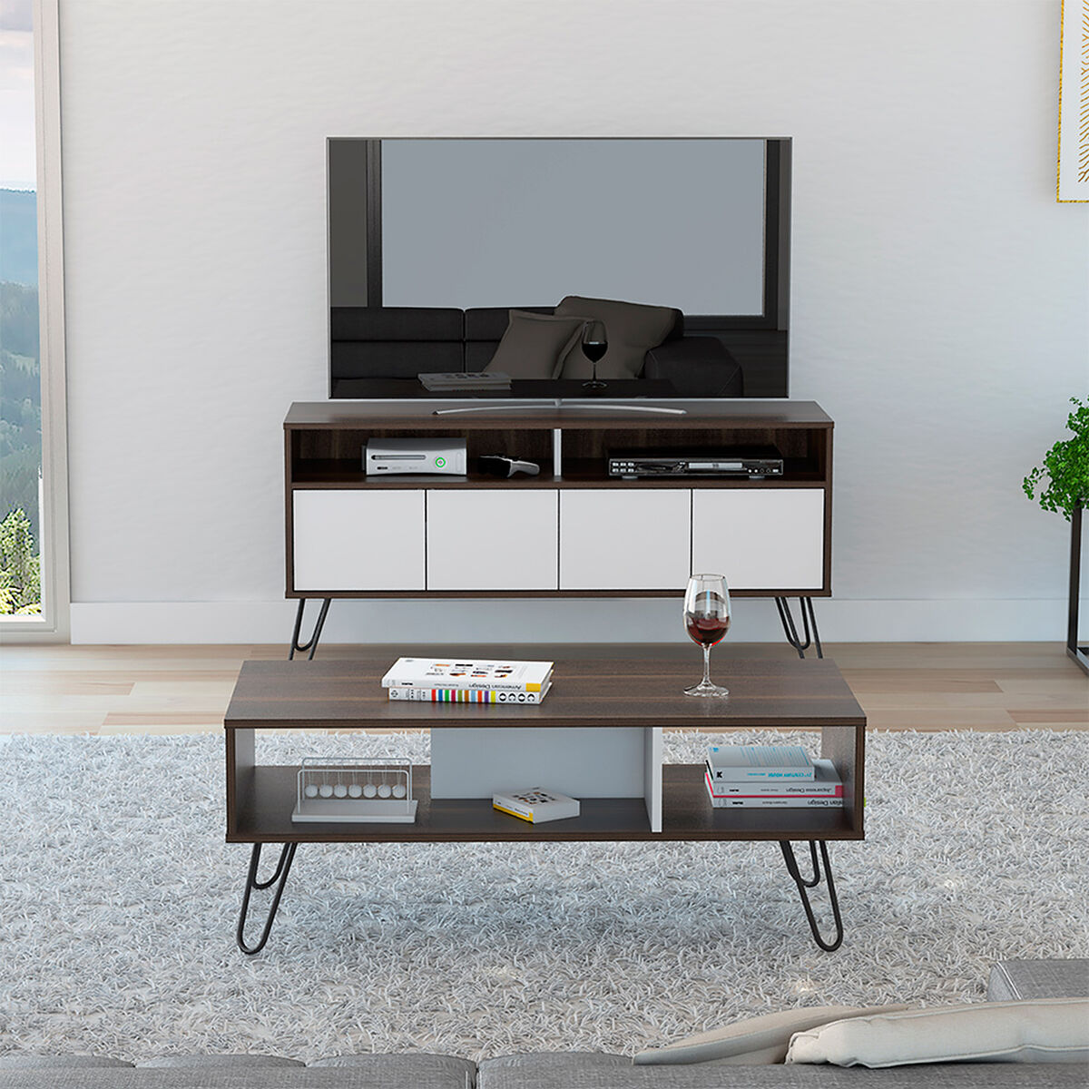 Rack TV Hasta 55" + Mesa de Centro TuHome Vassel