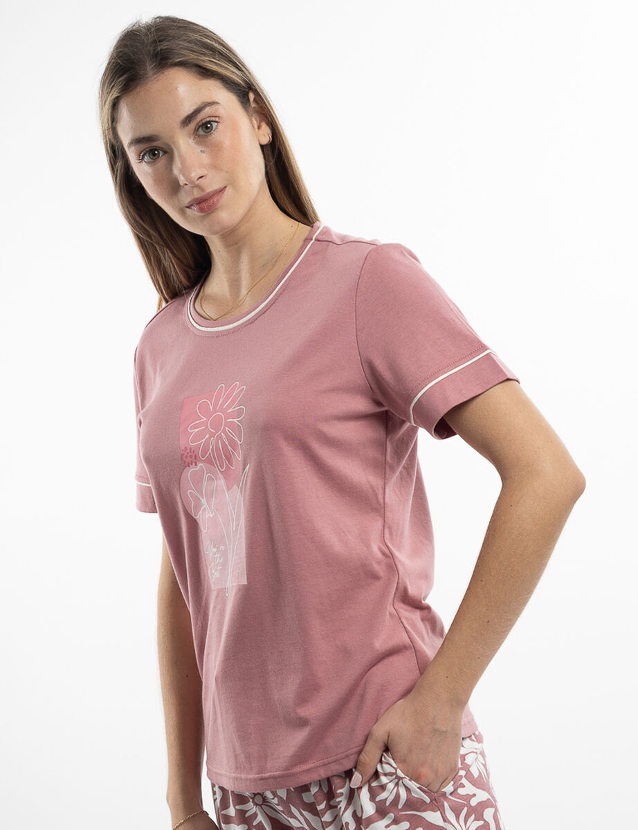 Pijama Focal Print Manga Corta Jersey Mujer Portman Club