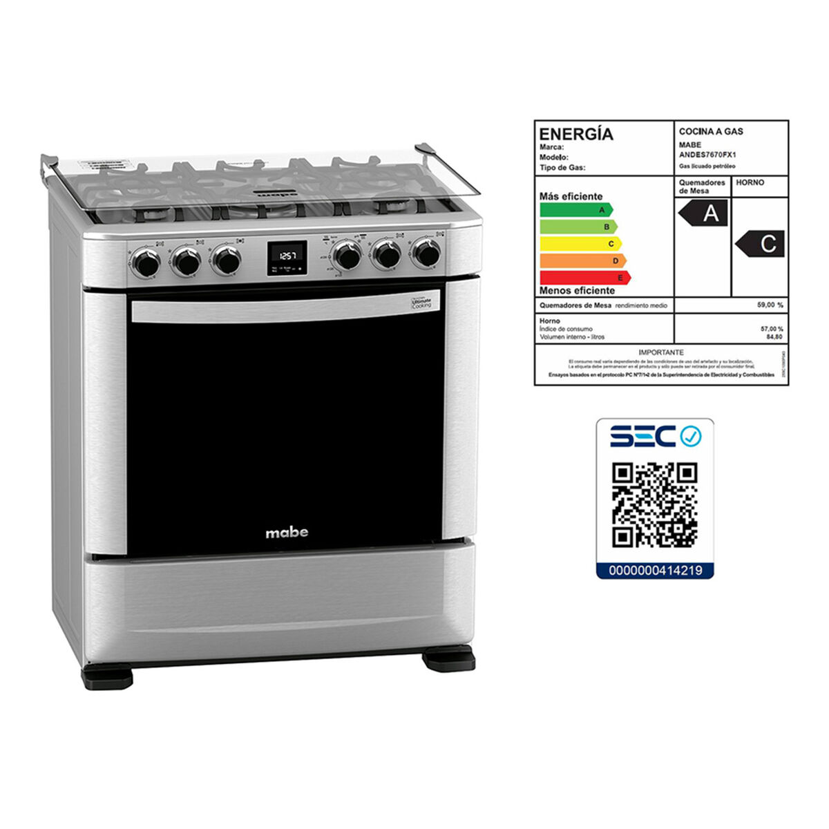 Cocina a Gas Mabe ANDES7670FX1 5 Quemadores