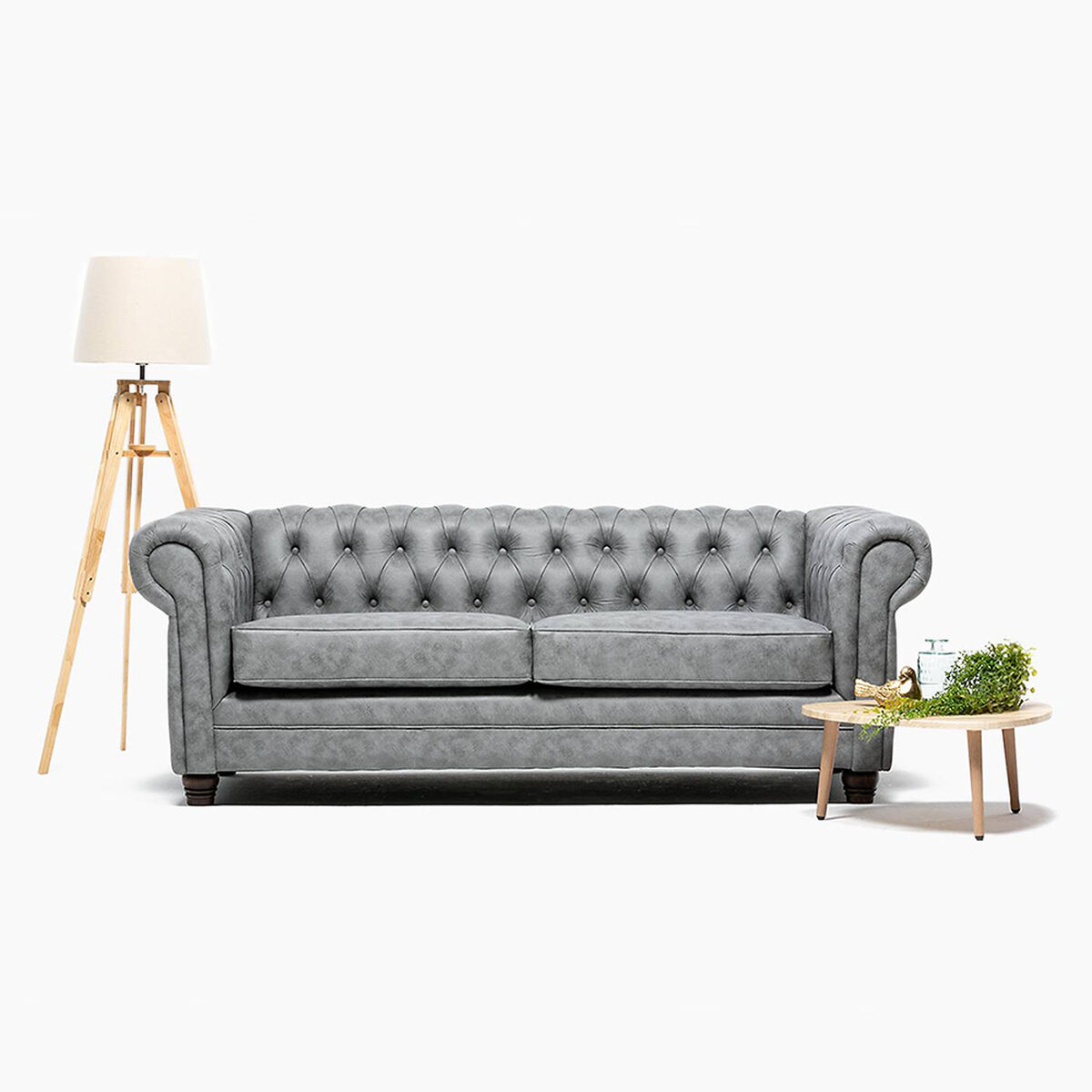 Sofá Barra Design Chesterfield 3 Cuerpos Skin Gris