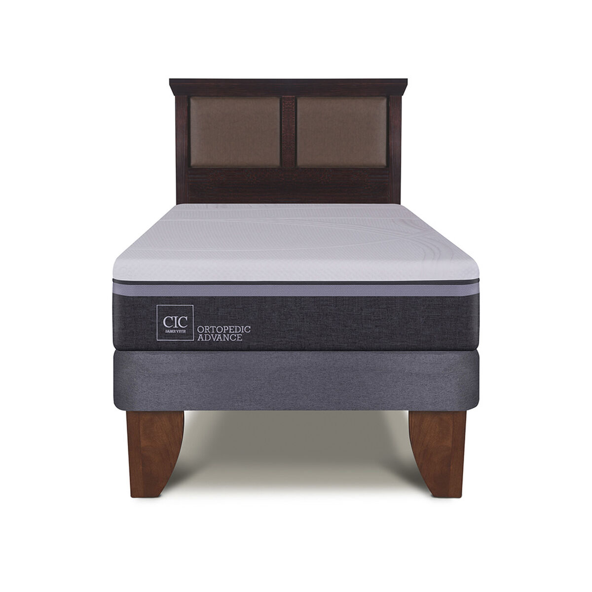 Cama Europea CIC 1,5 Plazas Ortopedic Advance + Respaldo New Torino Chocolate