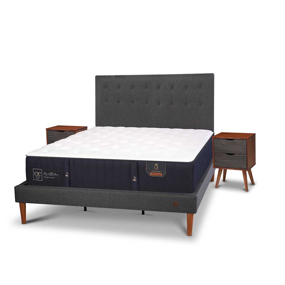 Cama Europea CIC King Premium + Respaldo + Veladores