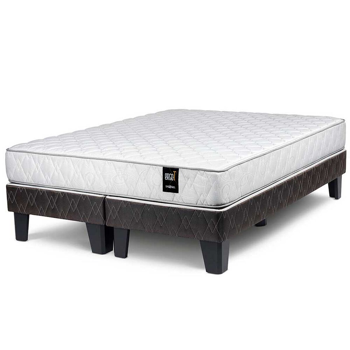 Combo Cama Europea Rosen Base Dividida 2 Plazas Ergo-T + Respaldo + 2 Veladores + Set Textiles + Pack 2 Almohadas