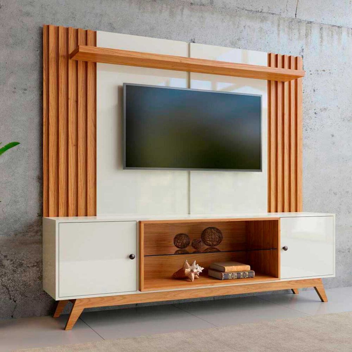 Panel TV Roca Iguap&eacute; Hasta 75" Blanco Roble