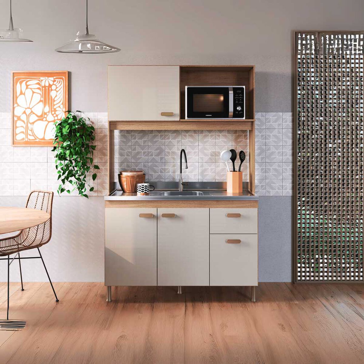 Mueble de Cocina Home Mobili Venus 4 Puertas 1 Cajón Café y Blanco Off