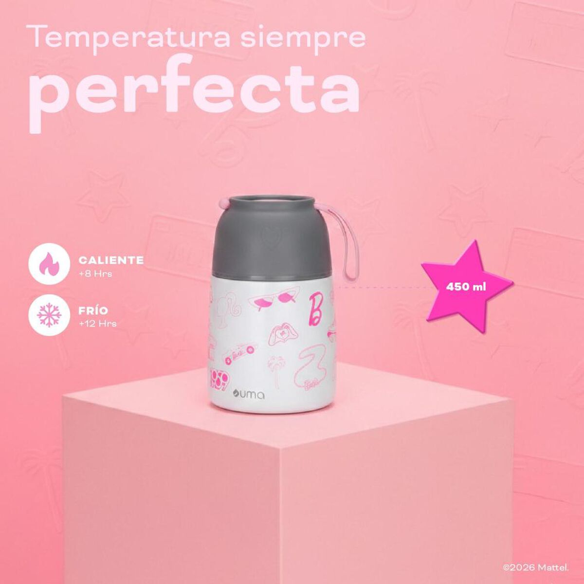 Termo Comida UMA Barbie Fun + Cuchara 450ml Acero Inox Blanco