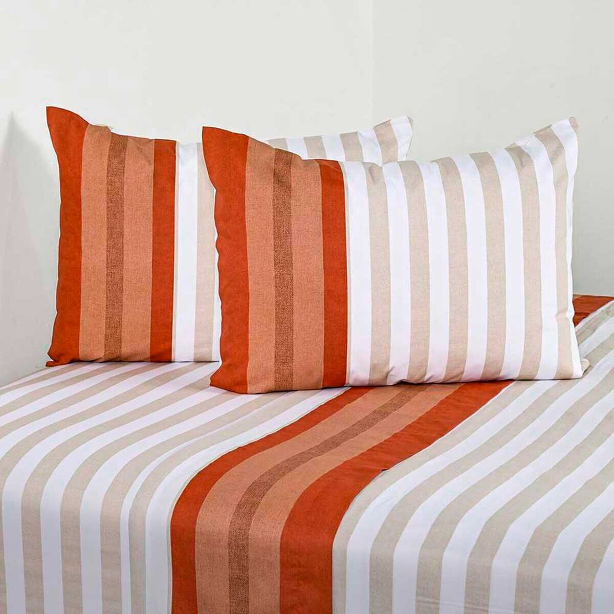 Juego de S&aacute;banas Elements & Co 200 Hilos 2 Plazas Vichy Naranjo