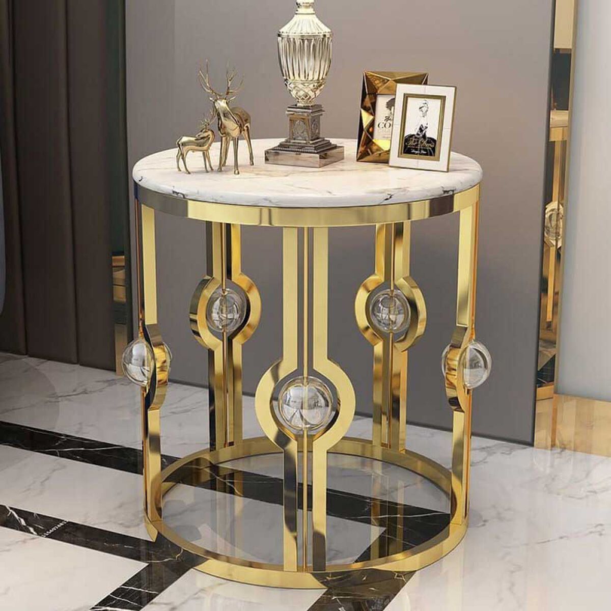 Mesa Lateral Ankara Store Marsella Blanco Dorado