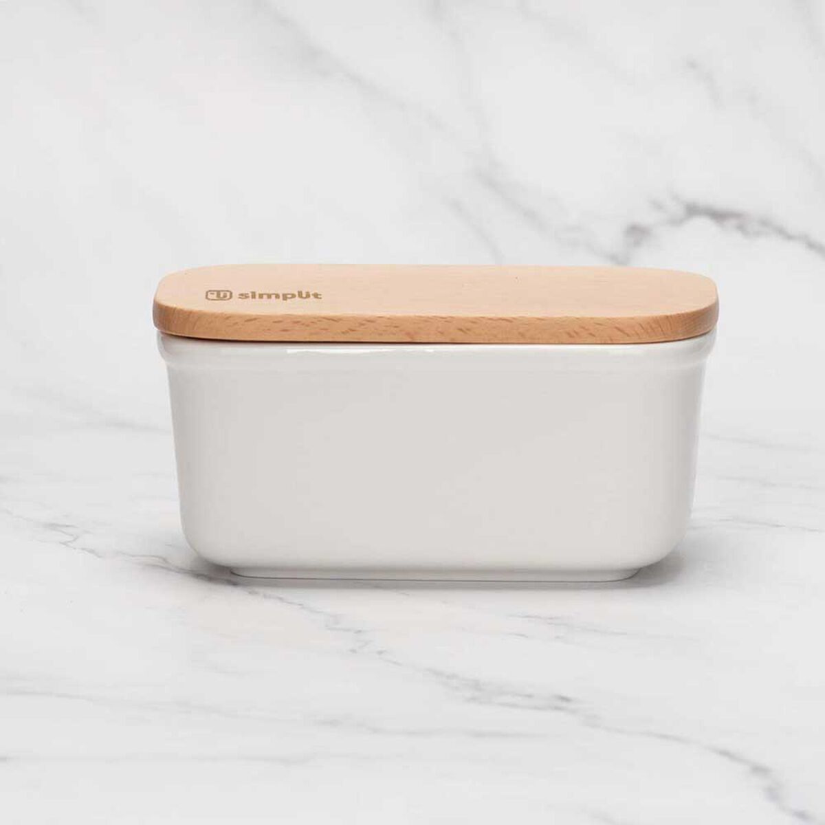 Mantequillero de Cerámica Tapa Bamboo 300 ml Simplit Blanco