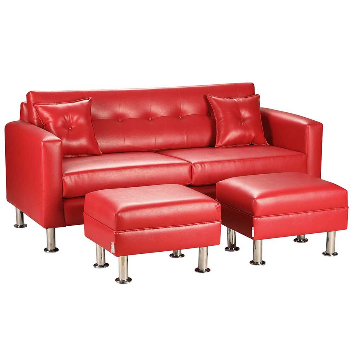 Juego de Living Bodevir New Retro PU 12 Sof&aacute; 3 Cuerpos + Dos Pouf 1 Cuerpo Rojo&nbsp;
