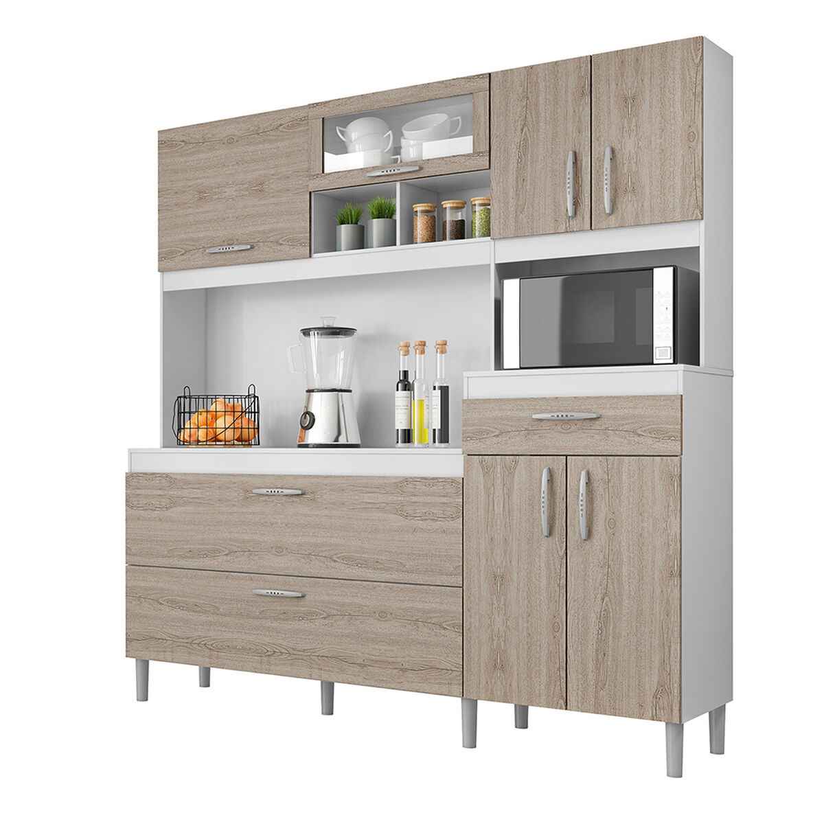 Mueble de Cocina Vekkahome Bisel 8 Puertas 1 Cajón Café Blanco