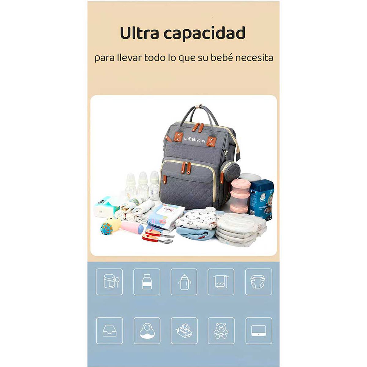 Mochila Maternal Lubabycas Impermeable con Accesorios Negra