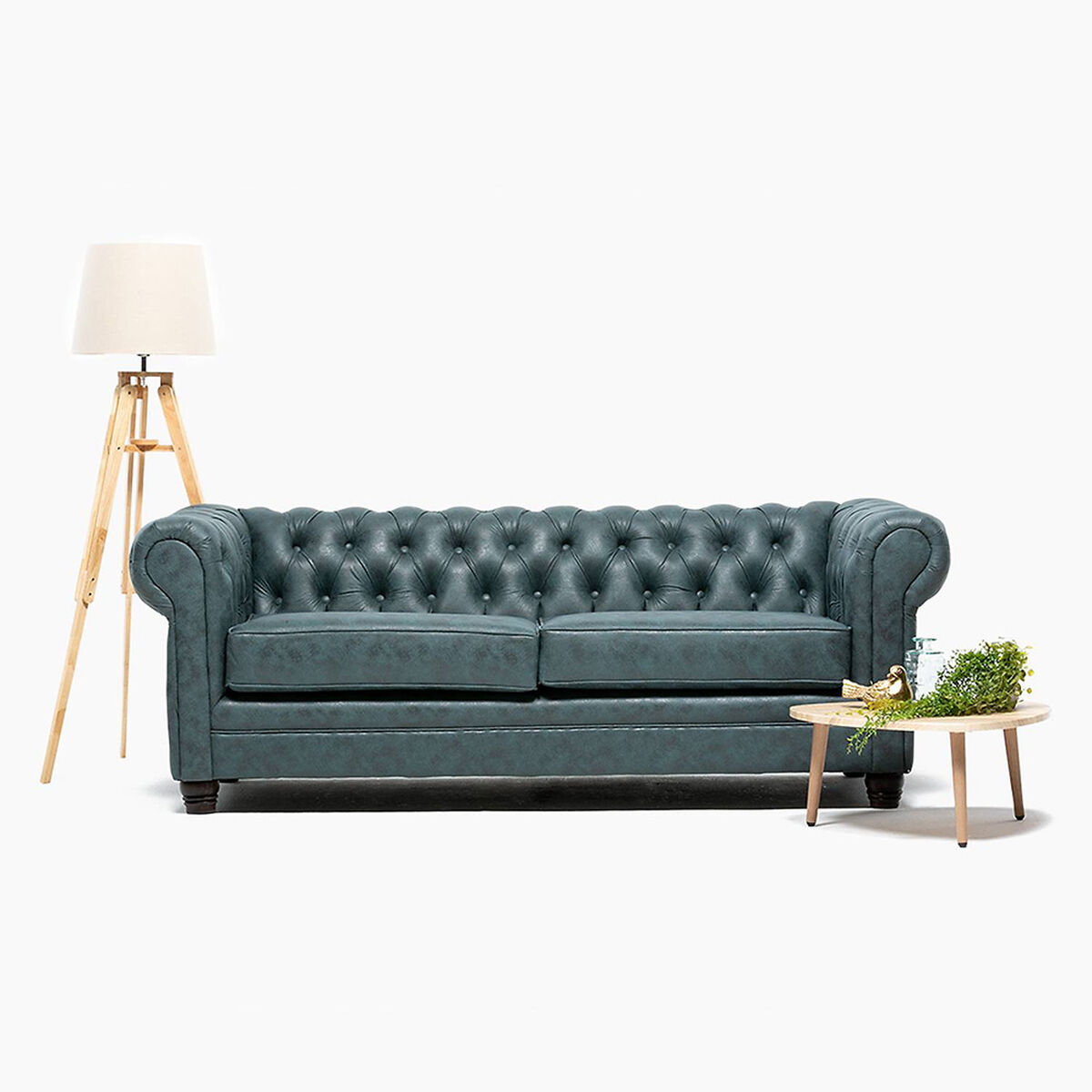 Sofá Barra Design Chesterfield 3 Cuerpos Skin Petróleo