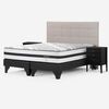 Cama Europea Rosen Base Dividida S&uacute;per King Driven + Respaldo + 2 Veladores Issey Niebla