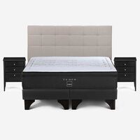 Cama Europea Rosen Base Dividida Súper King Tempo + Respaldo + 2 Veladores Issey Niebla