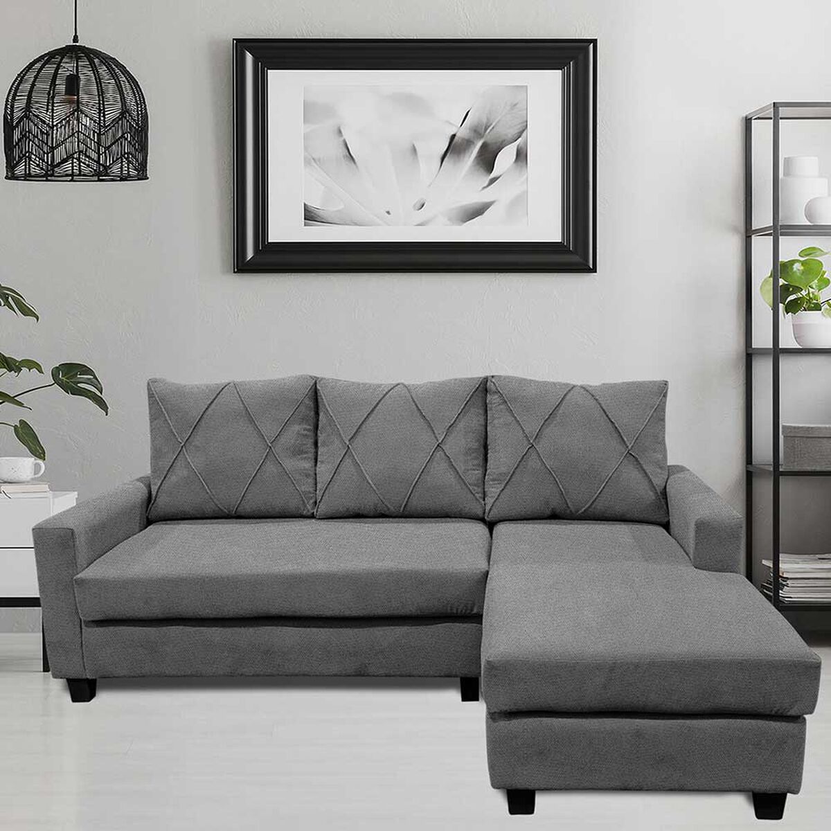 Sofá Seccional Derecho Living Factory Eko 3 Cuerpos Gris