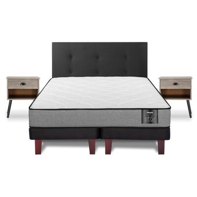 Imagen 1 del producto Cama Europea Flex 2 Plazas Star + 1 Respaldo + 2 Veladores