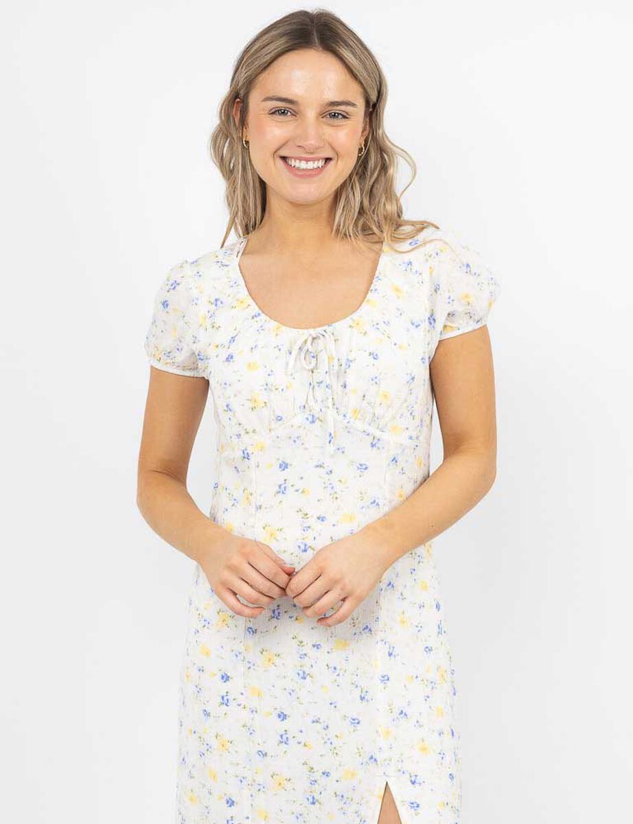 Vestido Maxi Estampado Manga Corta Mujer Icono