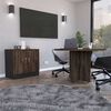 Combo Mesa Redonda + Cajonera 2 Puertas TuHome Home Office Negro Soft-Coñac