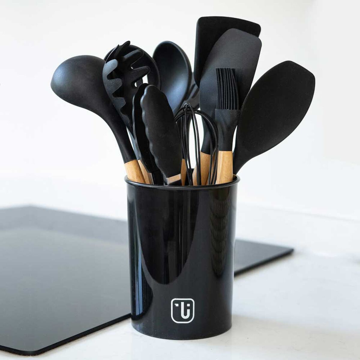 Pack Batería de Cocina Copper 7 Piezas + Set 12 Utensilios Negro Simplit