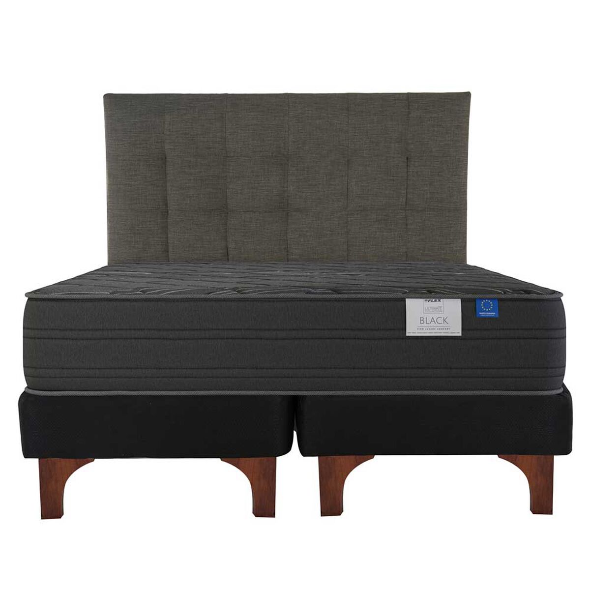 Cama Europea Flex Base Dividida King Black + Respaldo Grafito