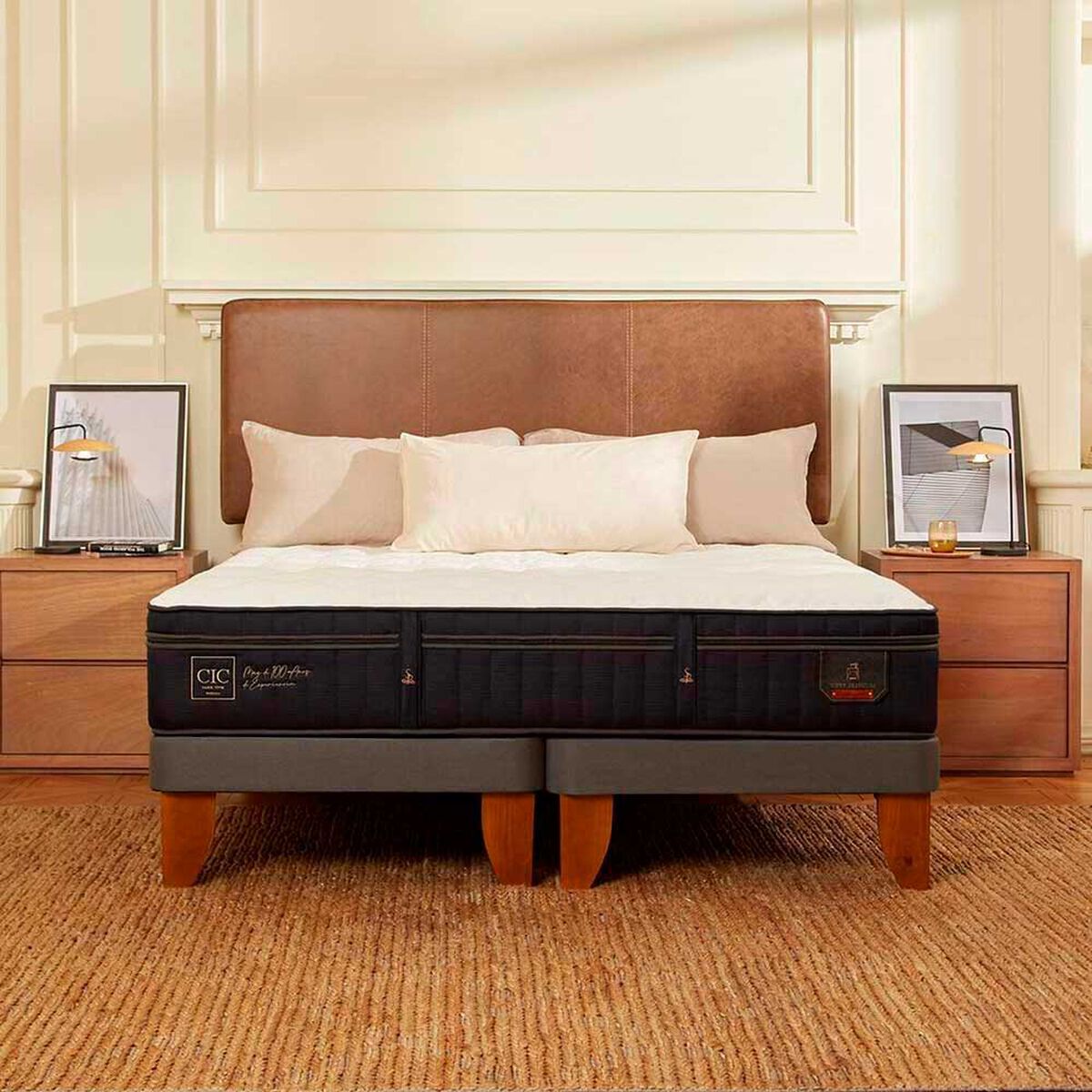 Cama Europea CIC Base Dividida 2 Plazas S&uacute;per Premium + Respaldo Villarrica