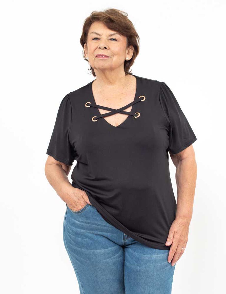 Polera Cuello V Manga Corta Mujer Extralindas