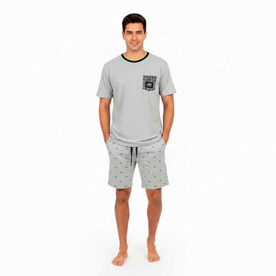 Pijama Manga Corta Hombre Icono Gris-Melan, Gris-Oscur