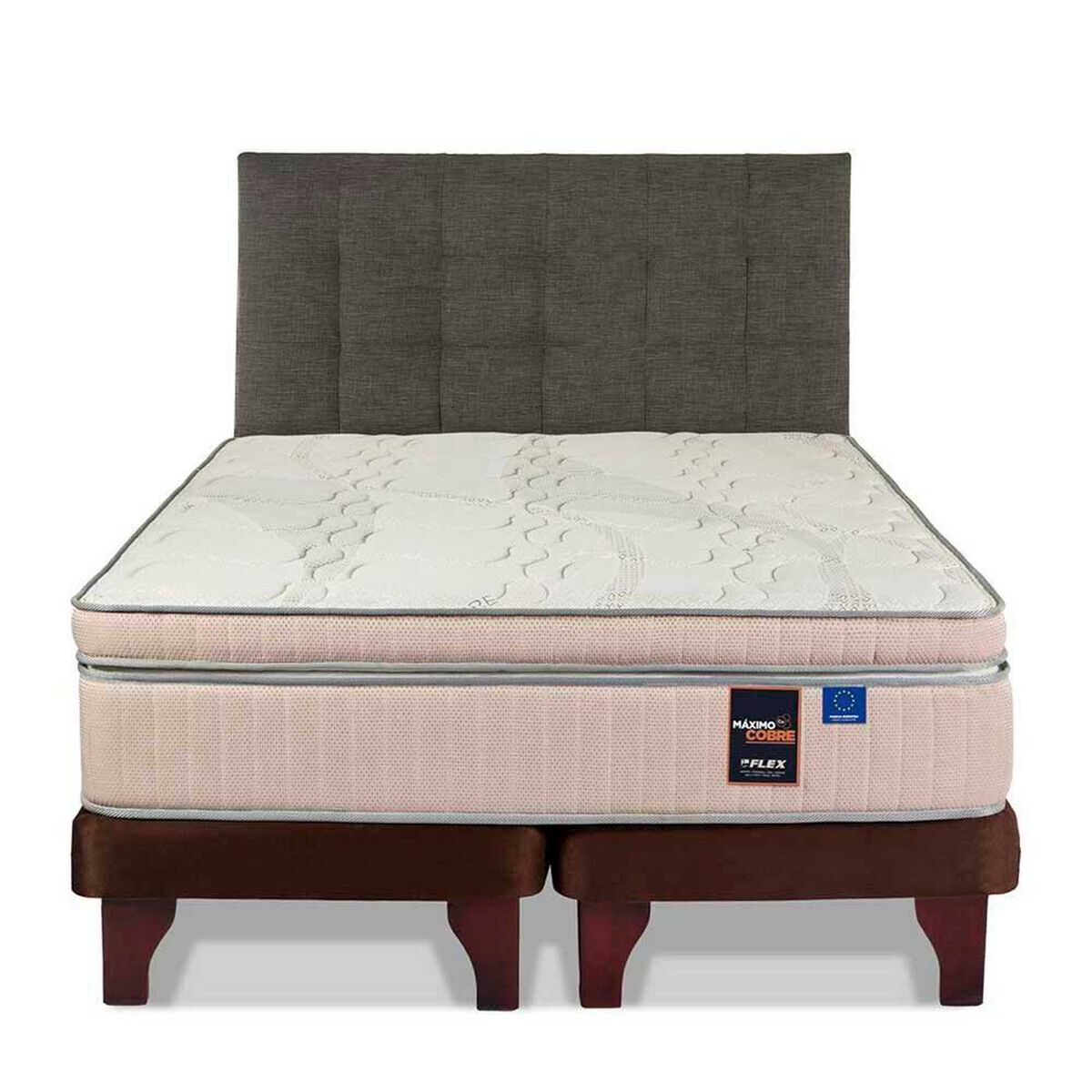 Cama Europea Flex Base Dividida 2 Plazas M&aacute;ximo Cobre + Respaldo Design Grafito