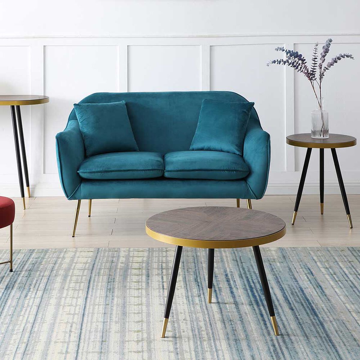 Sofá Vekkahome Pickle 2 Cuerpos Azul Turquesa