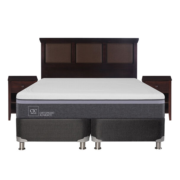 Box Spring CIC Base Dividida King Ortopedic Advance + Respaldo + 2 Veladores New Torino