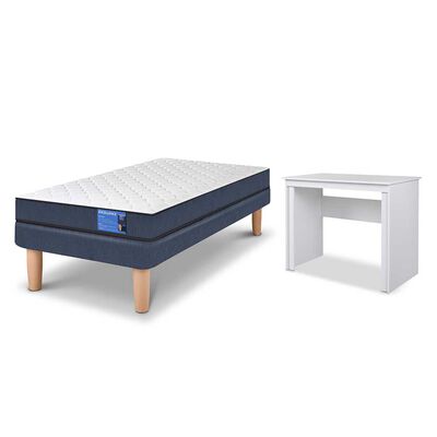 Imagen 1 del producto Combo Cama Europea CIC 1 Plaza Excellence + Escritorio Basic Blanco