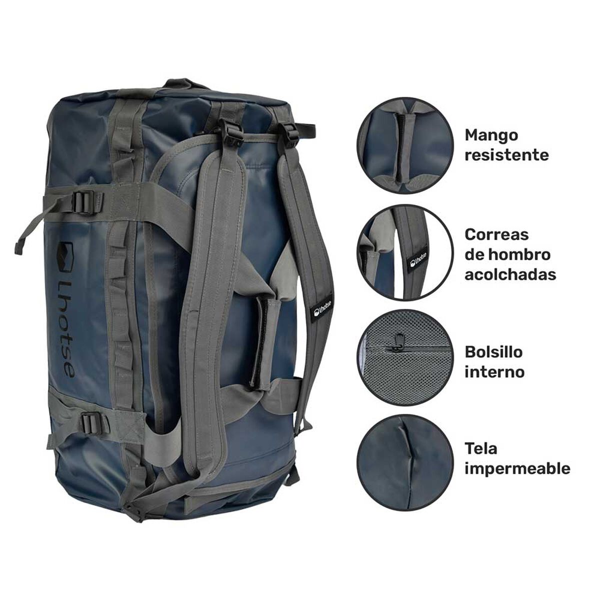 Pack Bolso Duffel 70 Lts Azul + Banano Impermeable Lhotse